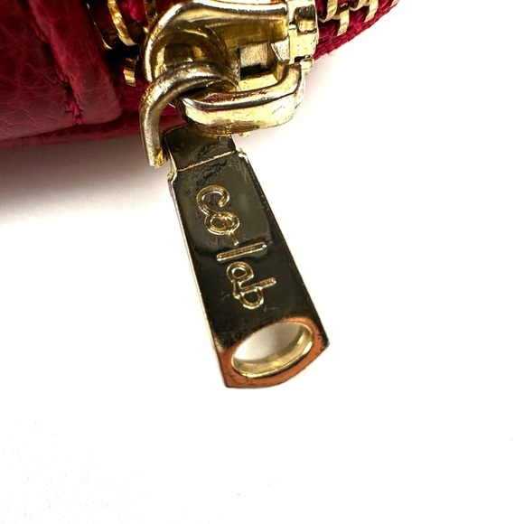 Colab Wallet Red Faux Leather Zip Around Organizer Gold Hardware Clutch - Picture 5 of 12